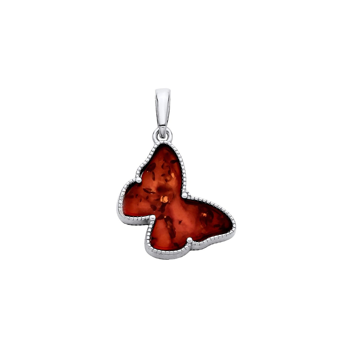 Sterling Silver Natural Baltic Amber Butterfly Pendant