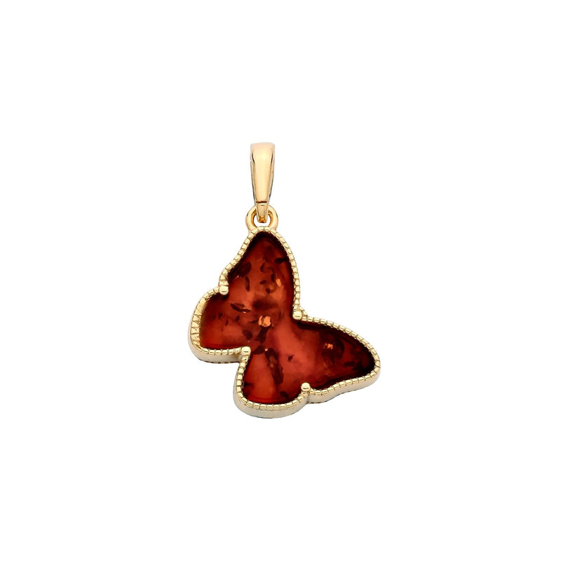 Gold Plated Sterling Silver Natural Baltic Amber Butterfly Pendant