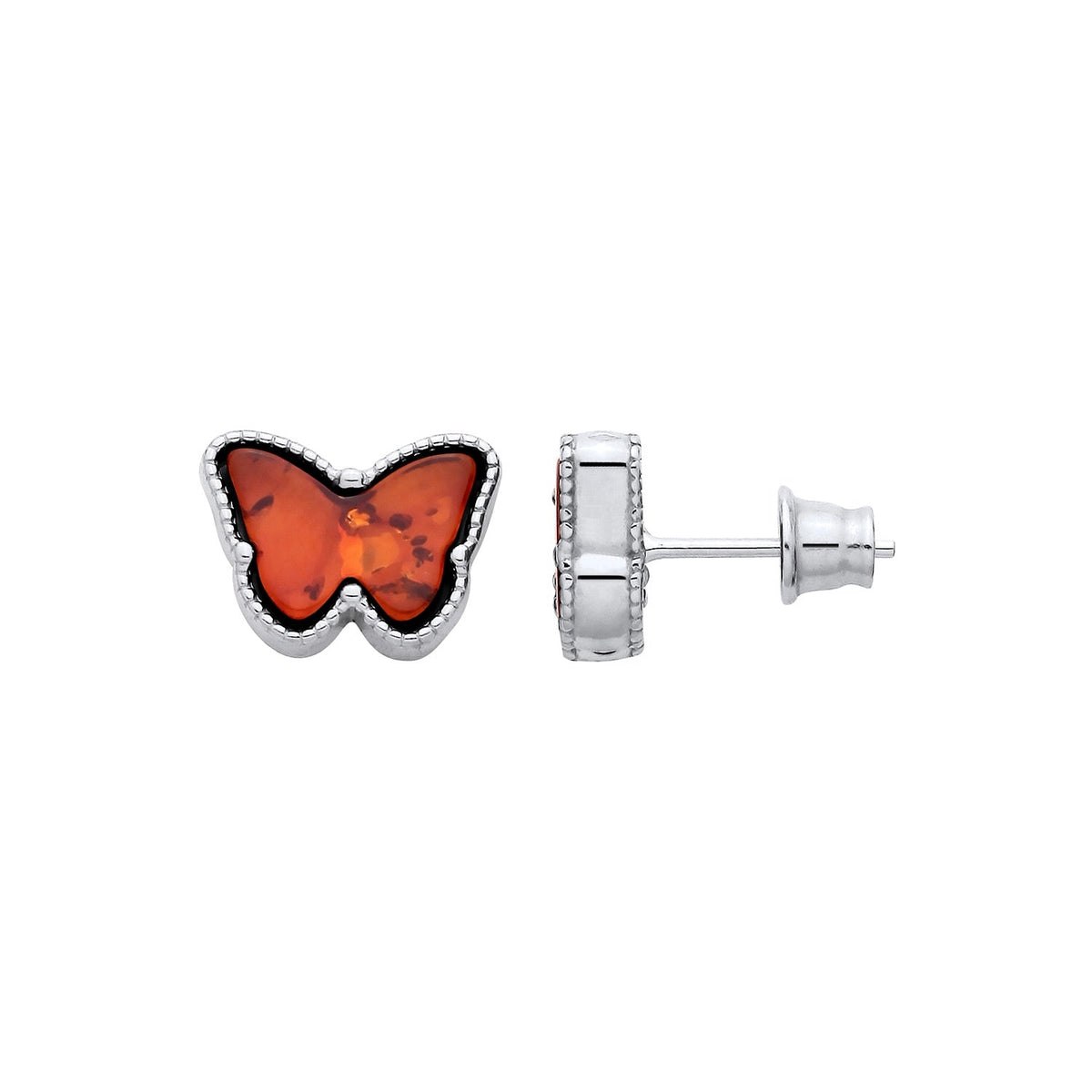 Sterling Silver Natural Baltic Amber Butterfly Stud Earrings