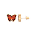 Gold Plated Sterling Silver Natural Baltic Amber Butterfly Stud Earrings