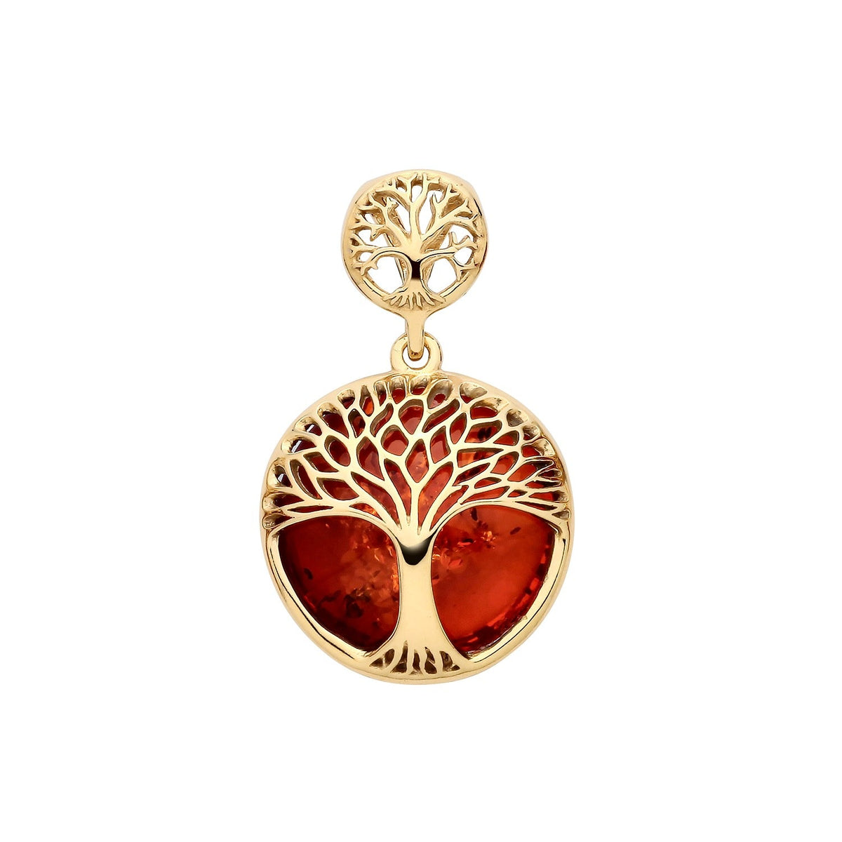 Gold Plated Sterling Silver Natural Baltic Amber Tree of Life Pendant