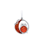 Sterling Silver Natural Baltic Amber Owl & Moon Pendant