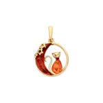 Gold Plated Sterling Silver Natural Baltic Amber Cat & Moon Pendant