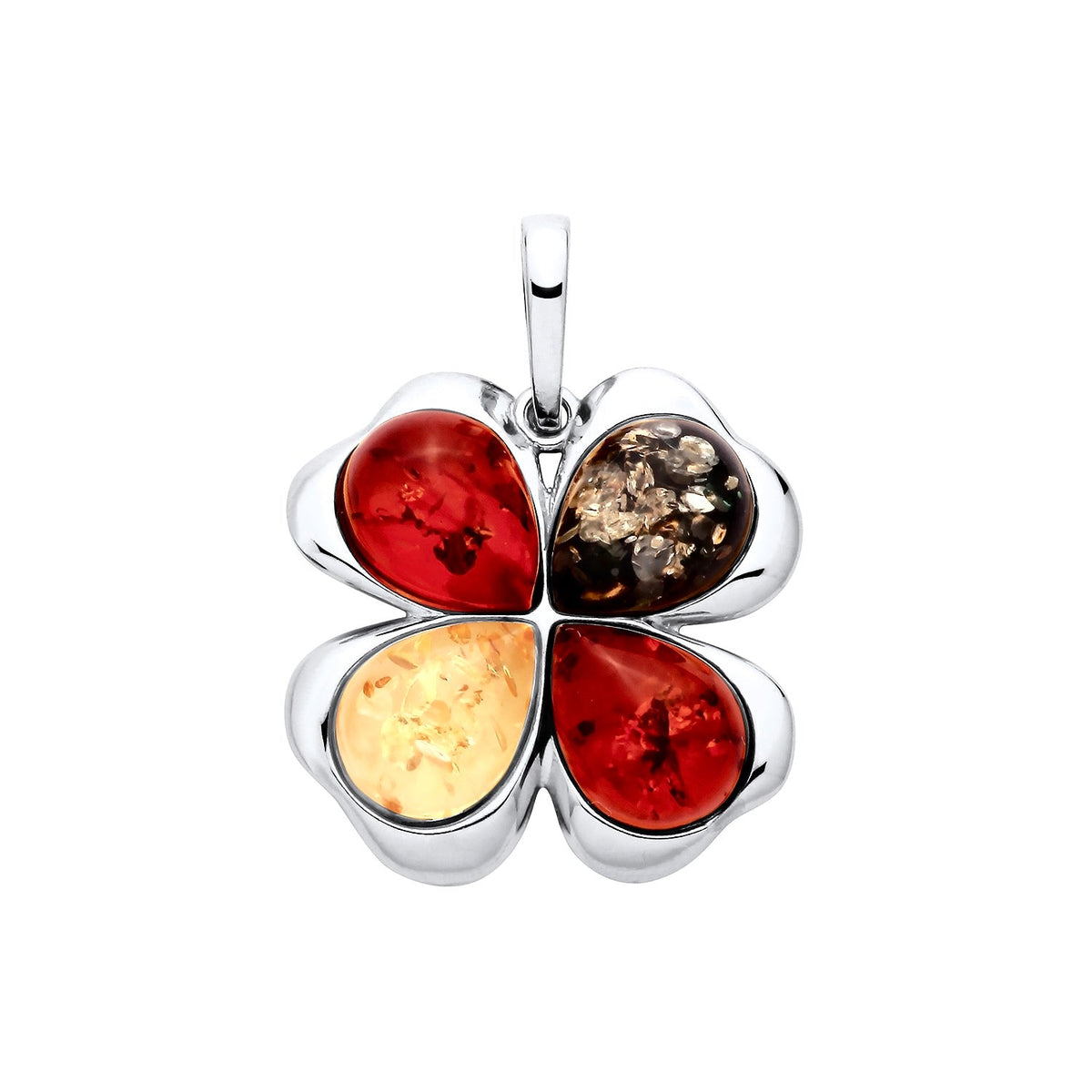 Sterling Silver Natural Baltic Amber Shamrock Pendant
