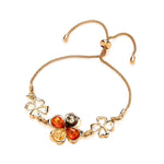 Gold Plated Sterling Silver Natural Baltic Amber Shamrock Adjustable Bracelet