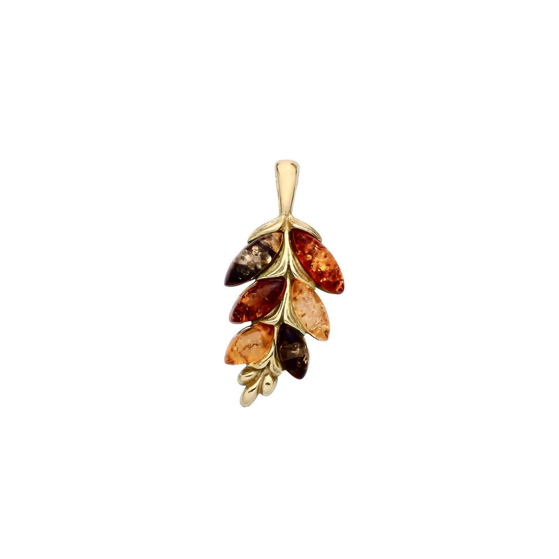 Gold Plated Sterling Silver Natural Baltic Amber Leaf Pendant
