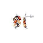 Sterling Silver Natural Baltic Amber Leaf Stud Earrings