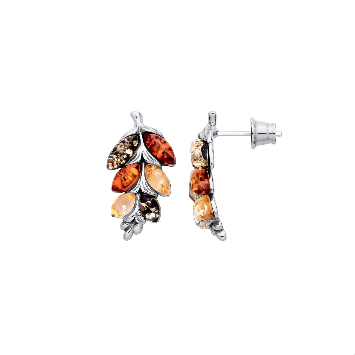 Sterling Silver Natural Baltic Amber Leaf Stud Earrings