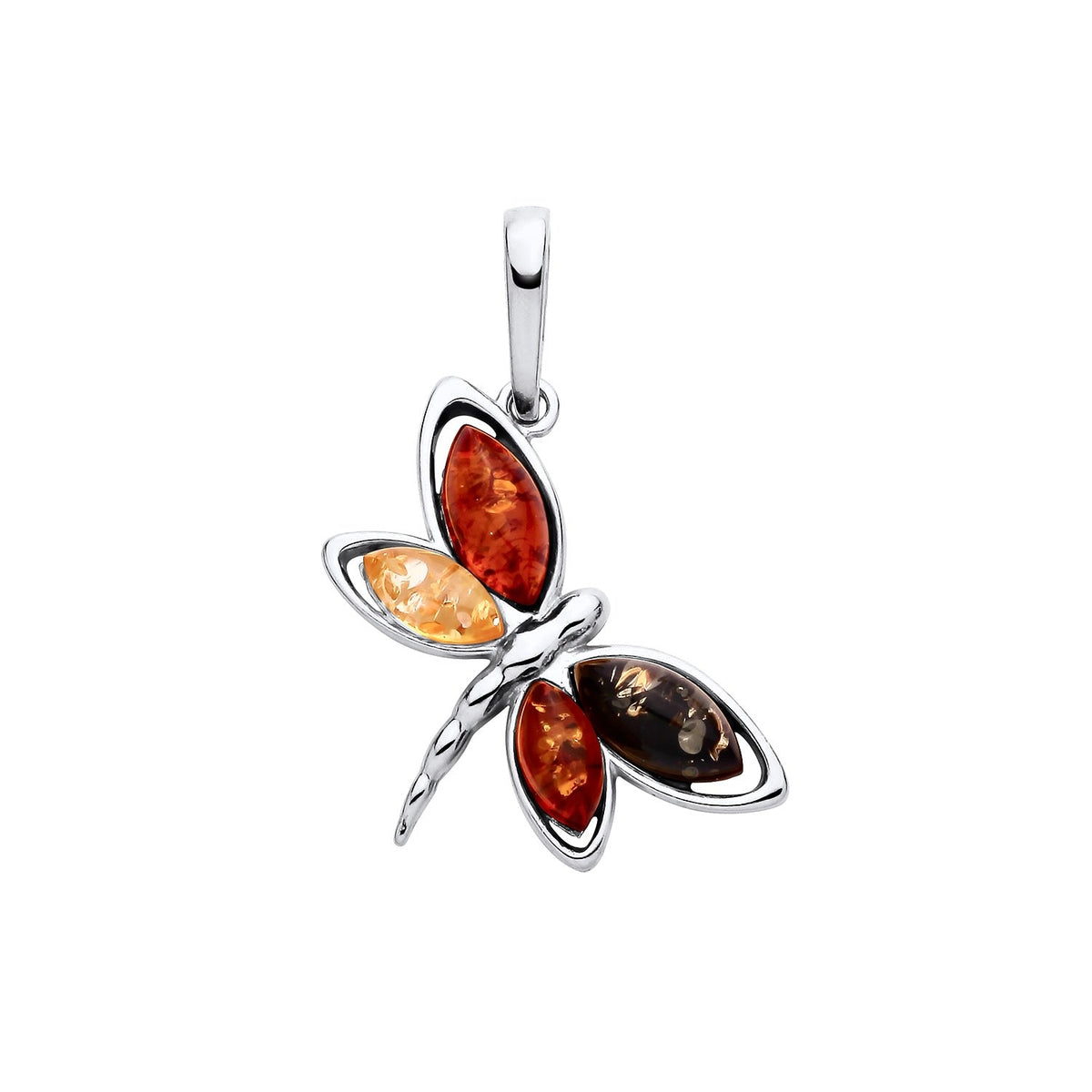 Sterling Silver Natural Baltic Amber Dragonfly Pendant