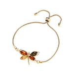 Gold Plated Sterling Silver Natural Baltic Amber Dragonfly Adjustable Bracelet