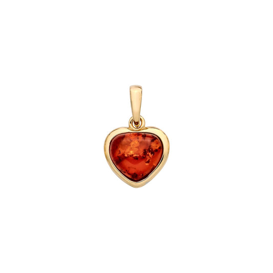 Gold Plated Sterling Silver Natural Baltic Amber Heart Pendant