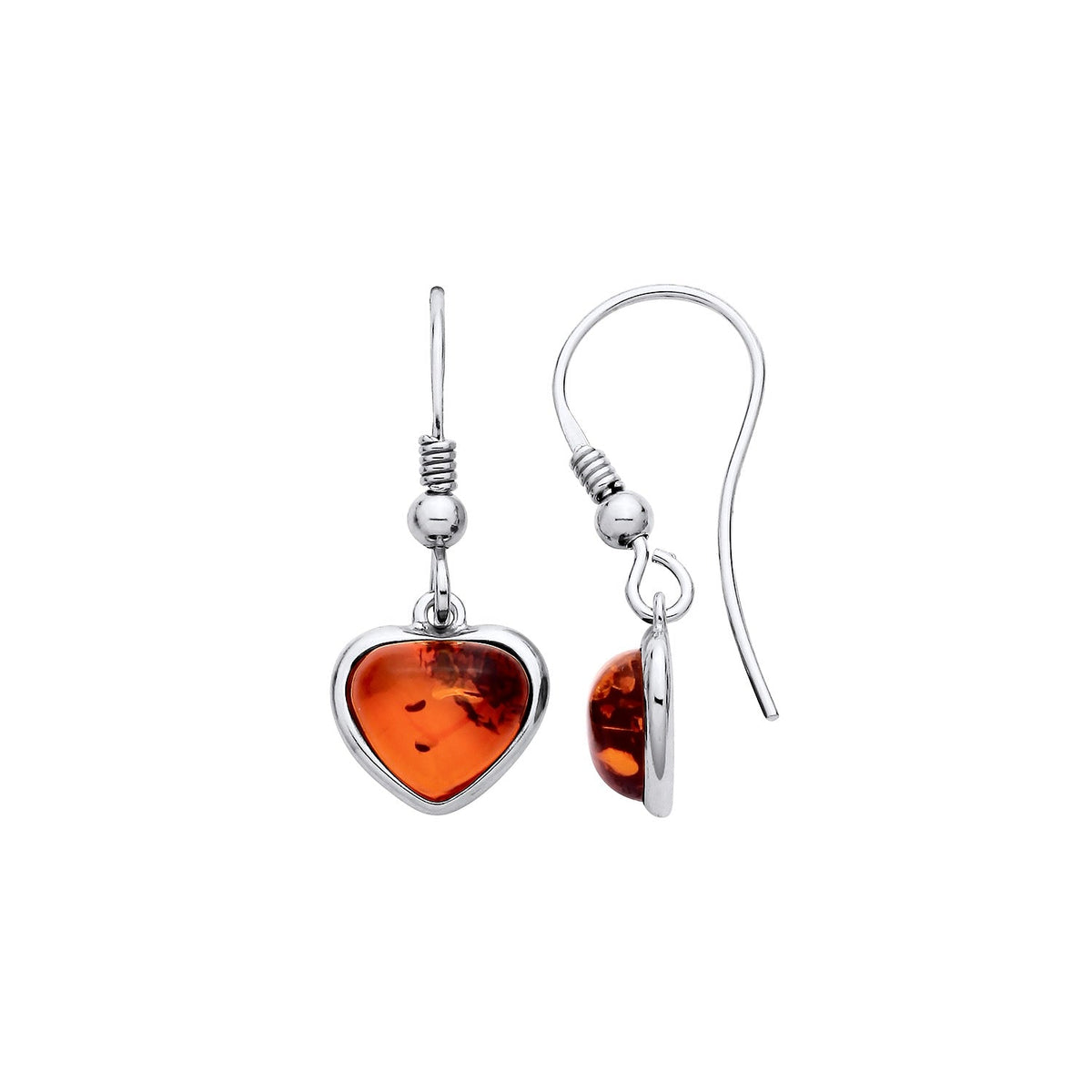 Sterling Silver Natural Baltic Amber Heart Drop Earrings