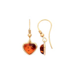 Gold Plated Sterling Silver Natural Baltic Amber Heart Drop Earrings
