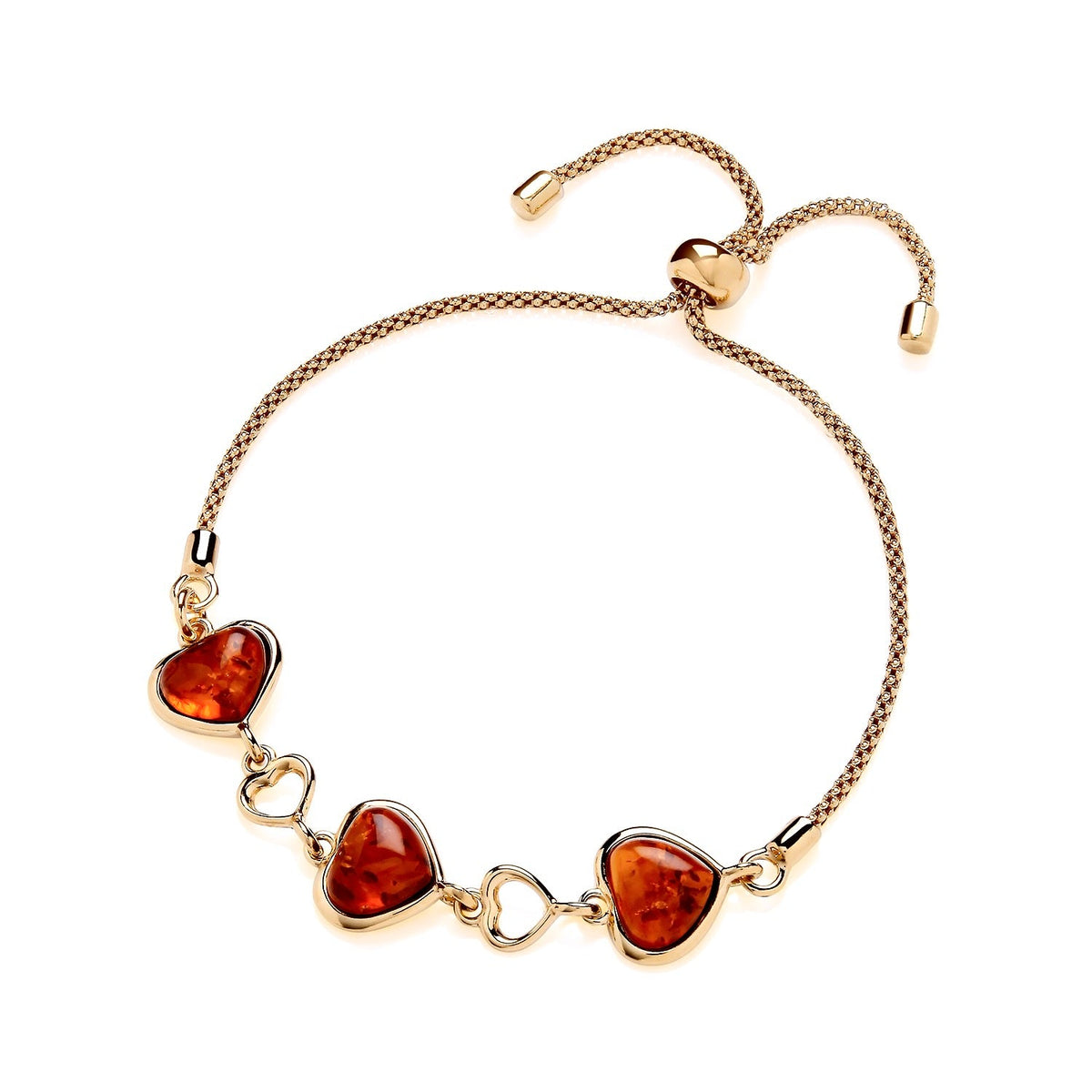 Gold Plated Sterling Silver Natural Baltic Amber Heart Adjustable Bracelet