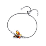 Sterling Silver Natural Baltic Amber Multi Coloured Butterfly Bracelet