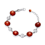 Sterling Silver Natural Baltic Amber Tree of Life Motif & Round Amber Bracelet