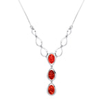 Sterling Silver Natural Baltic Amber Open Teardrop Oval Drop Necklace
