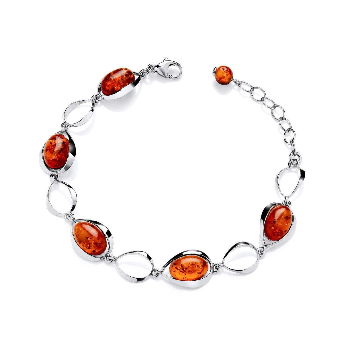 Sterling Silver Natural Baltic Amber Classic Oval Cabochon Bracelet