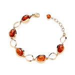 Gold Plated Sterling Silver Natural Baltic Amber Classic Oval Cabochon Bracelet