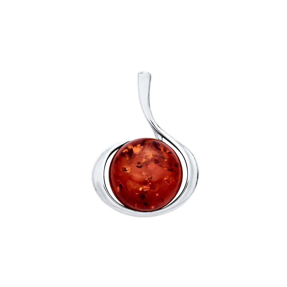 Sterling Silver Natural Baltic Amber Round Cabochon Pendant