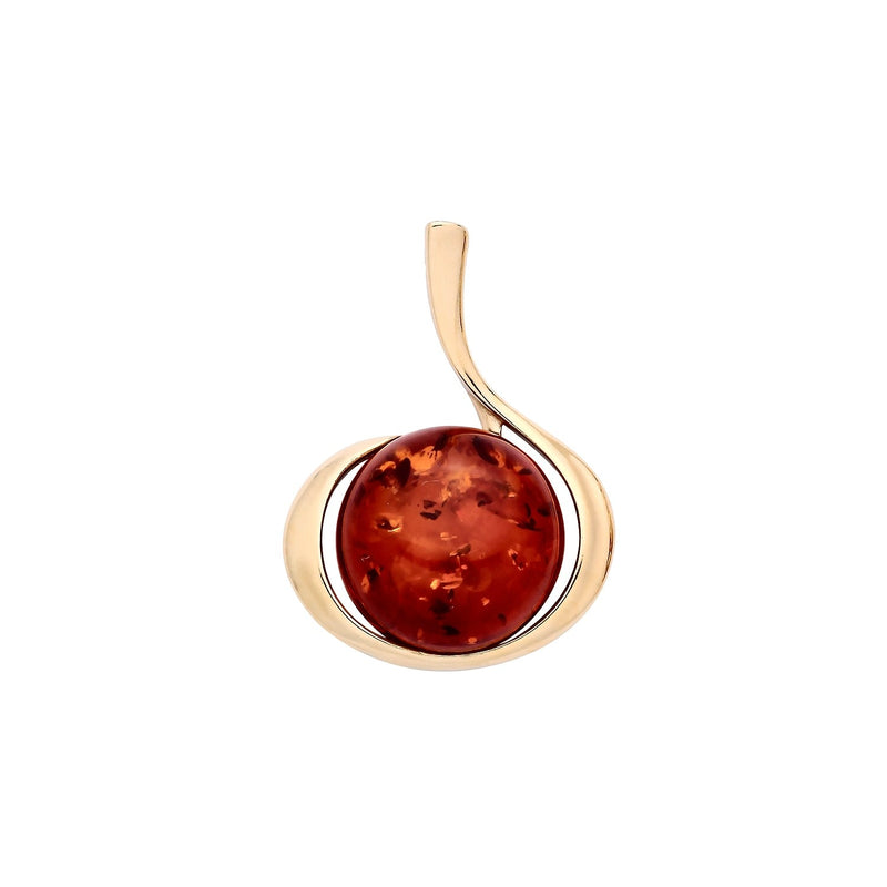 Gold Plated Sterling Silver Natural Baltic Amber Round Cabochon Pendant