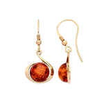 Gold Plated Sterling Silver Natural Baltic Amber Round Cabochon Drop Earrings