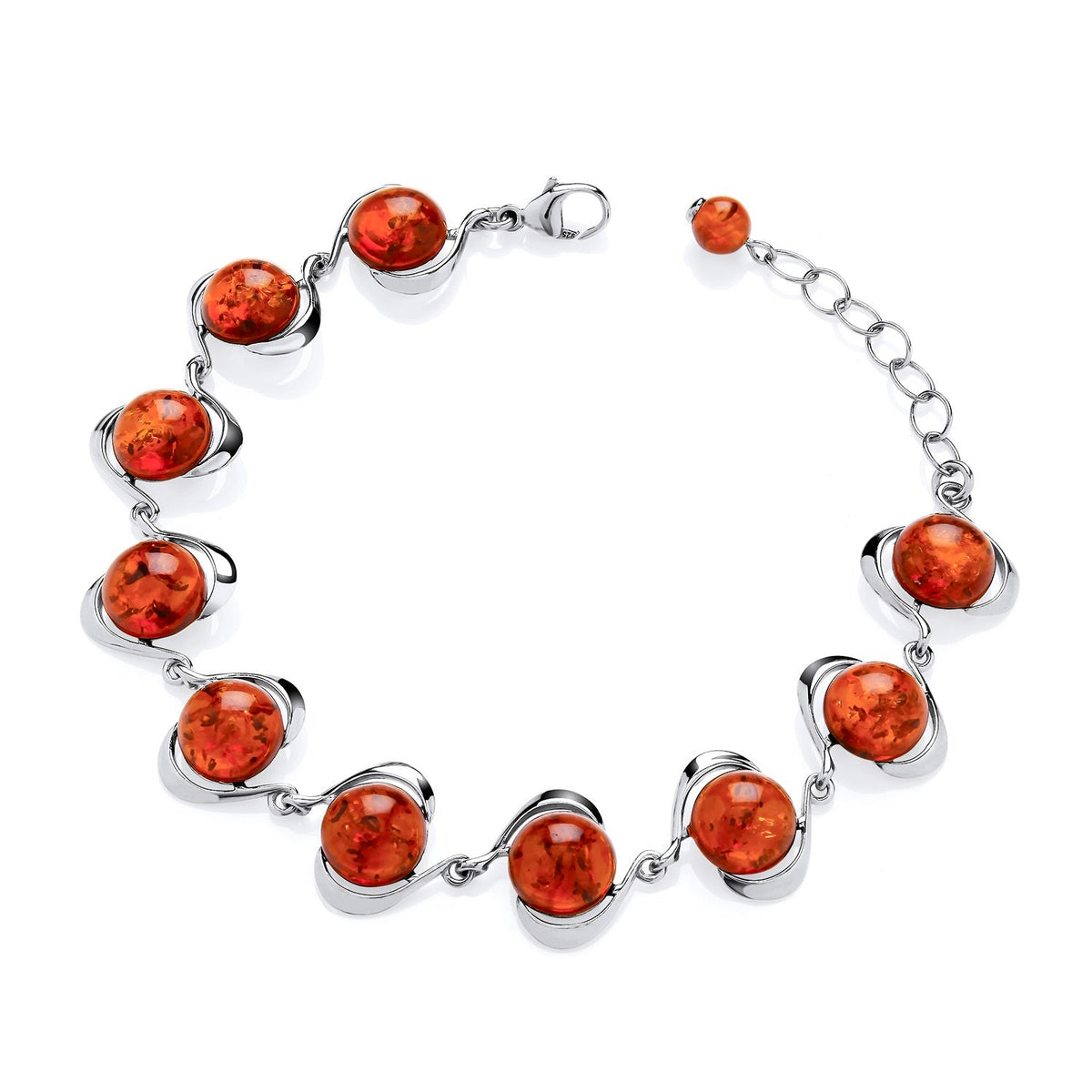 Sterling Silver Natural Baltic Amber Round Cabochon Bracelet
