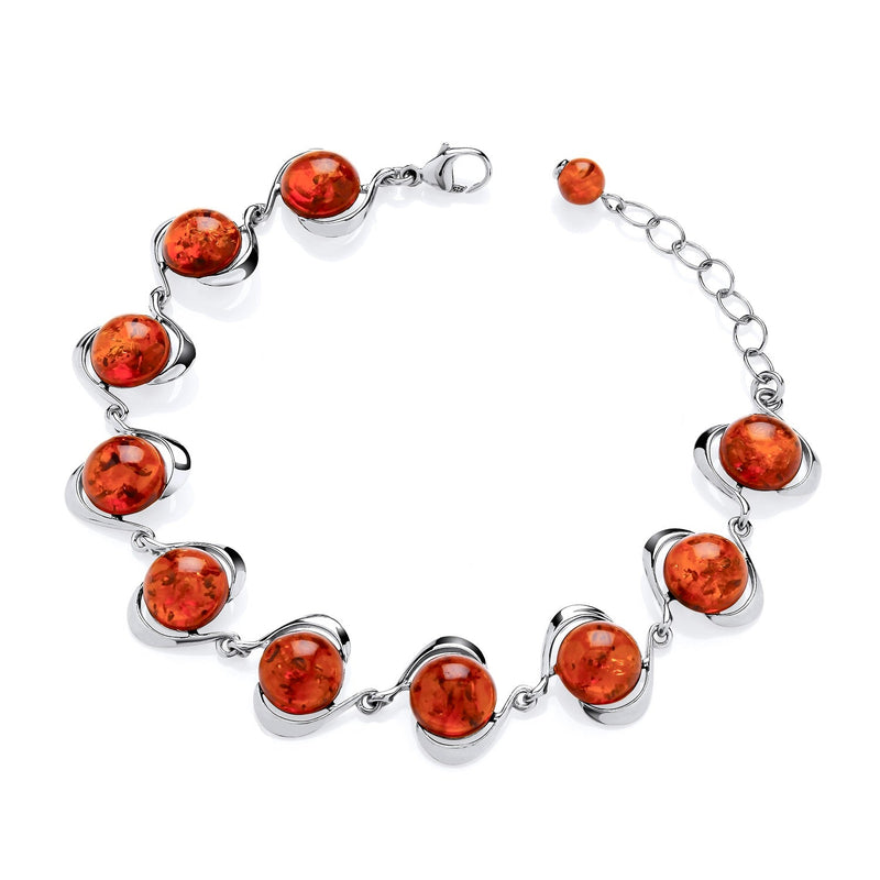 Sterling Silver Natural Baltic Amber Round Cabochon Bracelet