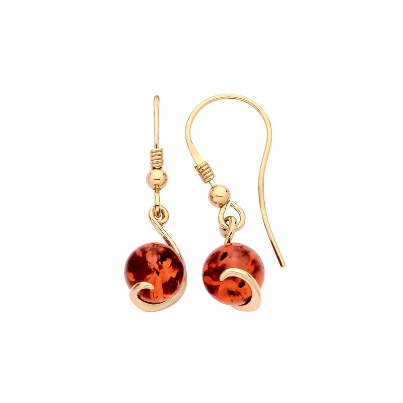 Gold Plated Sterling Silver Natural Baltic Amber Drop Drop Earrings