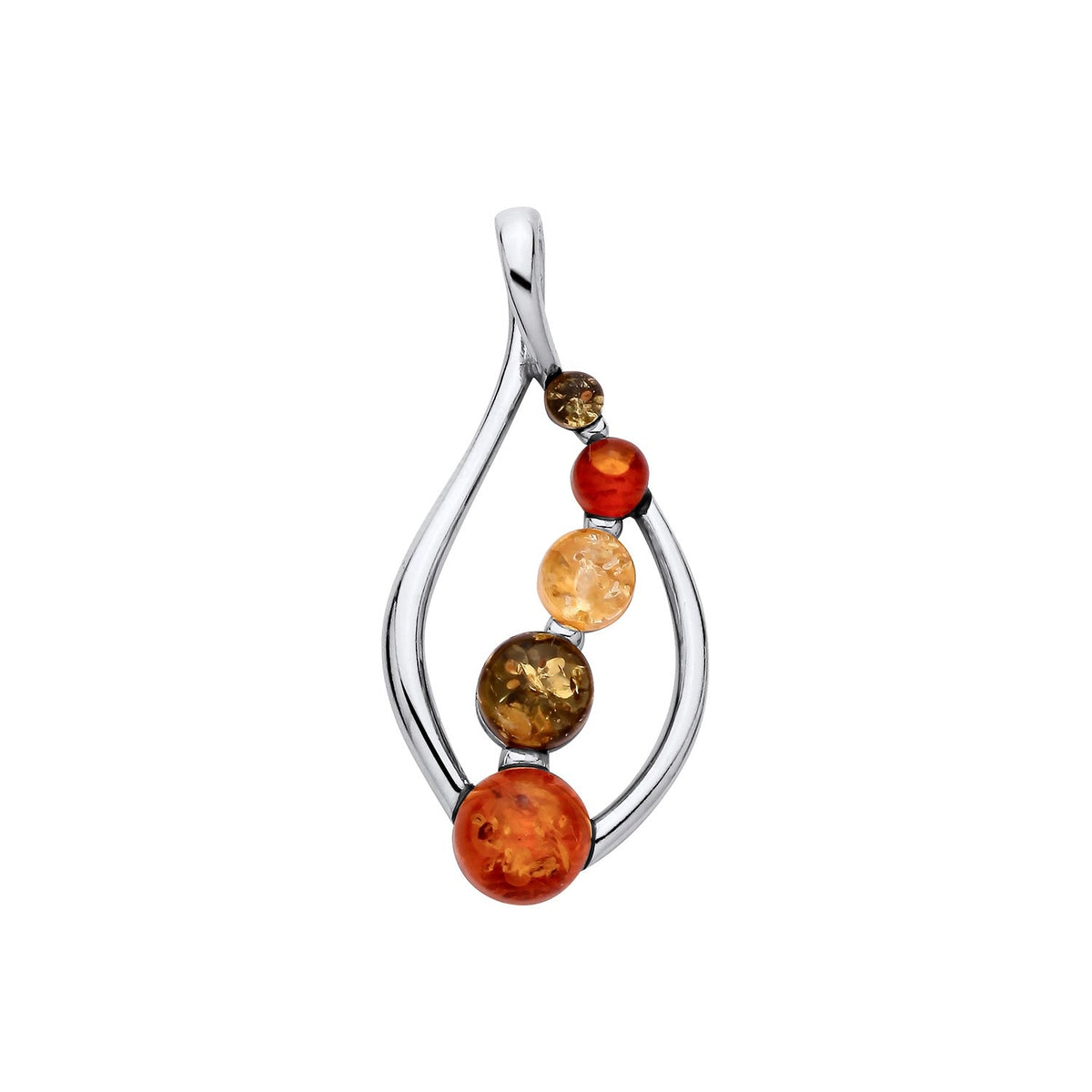 Sterling Silver Natural Baltic Amber Three-Stone Open Swirl Pendant