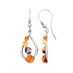 Sterling Silver Natural Baltic Amber Three-Stone Open Swirl Drop Earrings