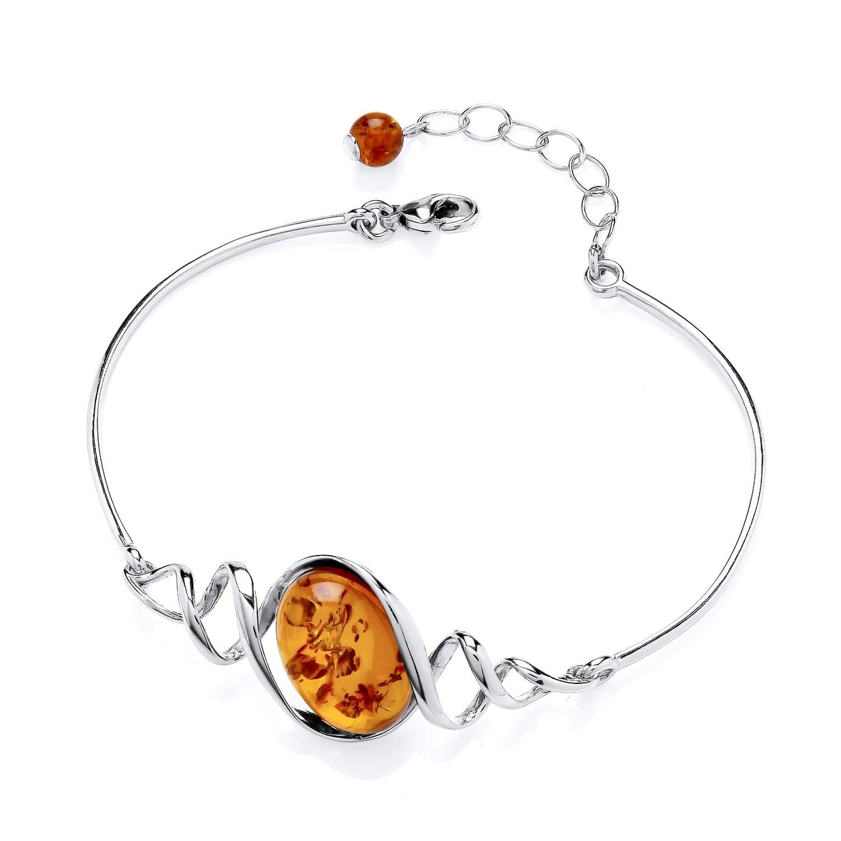 Sterling Silver Natural Baltic Amber Twist Oval Bangle