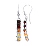 Sterling Silver Natural Baltic Amber Graduated Square Drop Earrings