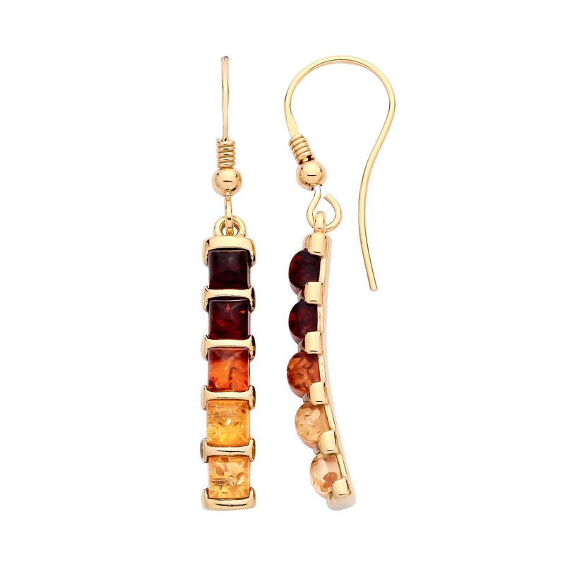 Gold Plated Sterling Silver Natural Baltic Amber Graduated Square Drop Earrings