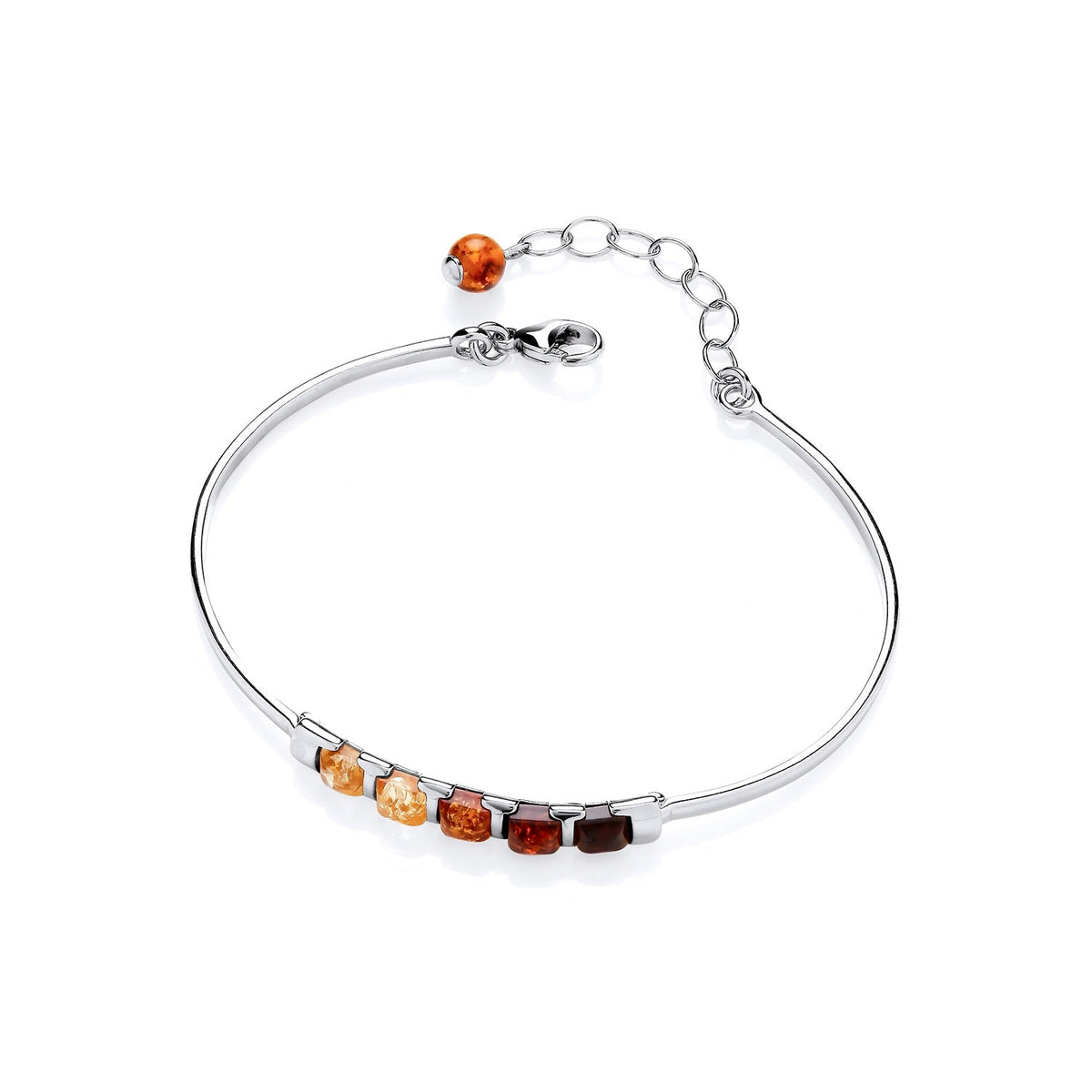 Sterling Silver Natural Baltic Amber Graduated Square Bangle