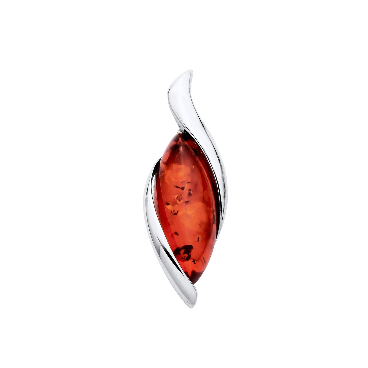 Sterling Silver Natural Baltic Amber Marquise Ribbon Pendant