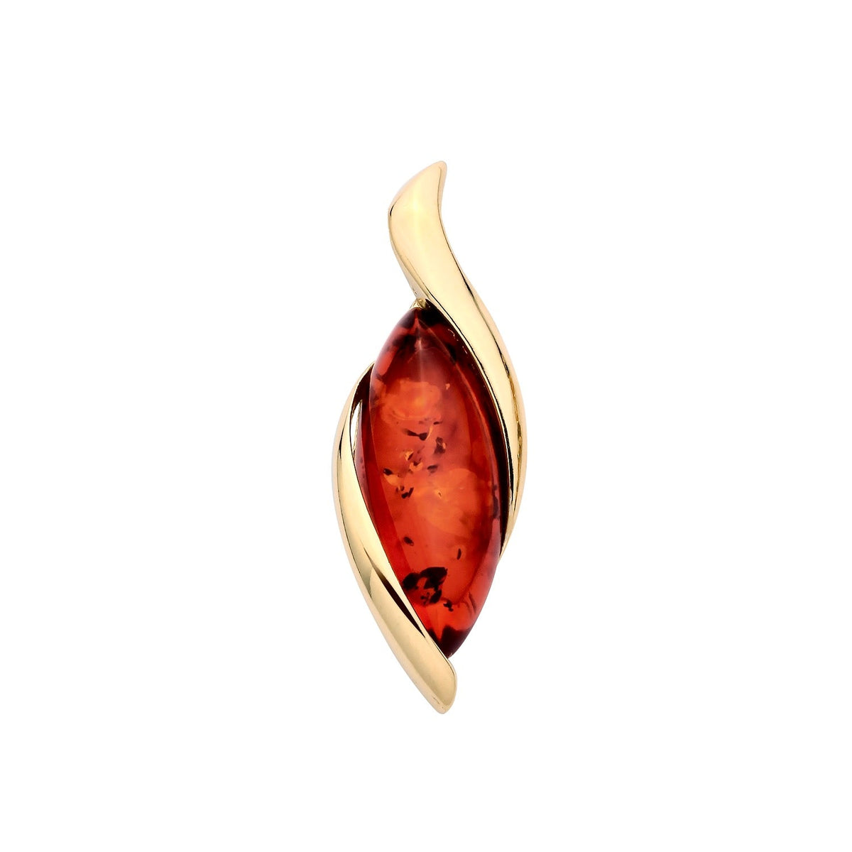 Gold Plated Sterling Silver Natural Baltic Amber Marquise Ribbon Pendant
