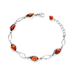 Sterling Silver Natural Baltic Amber Open Marquise Ribbon Bracelet