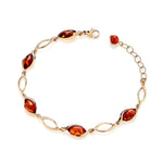 Gold Plated Sterling Silver Natural Baltic Amber Open Marquise Ribbon Bracelet