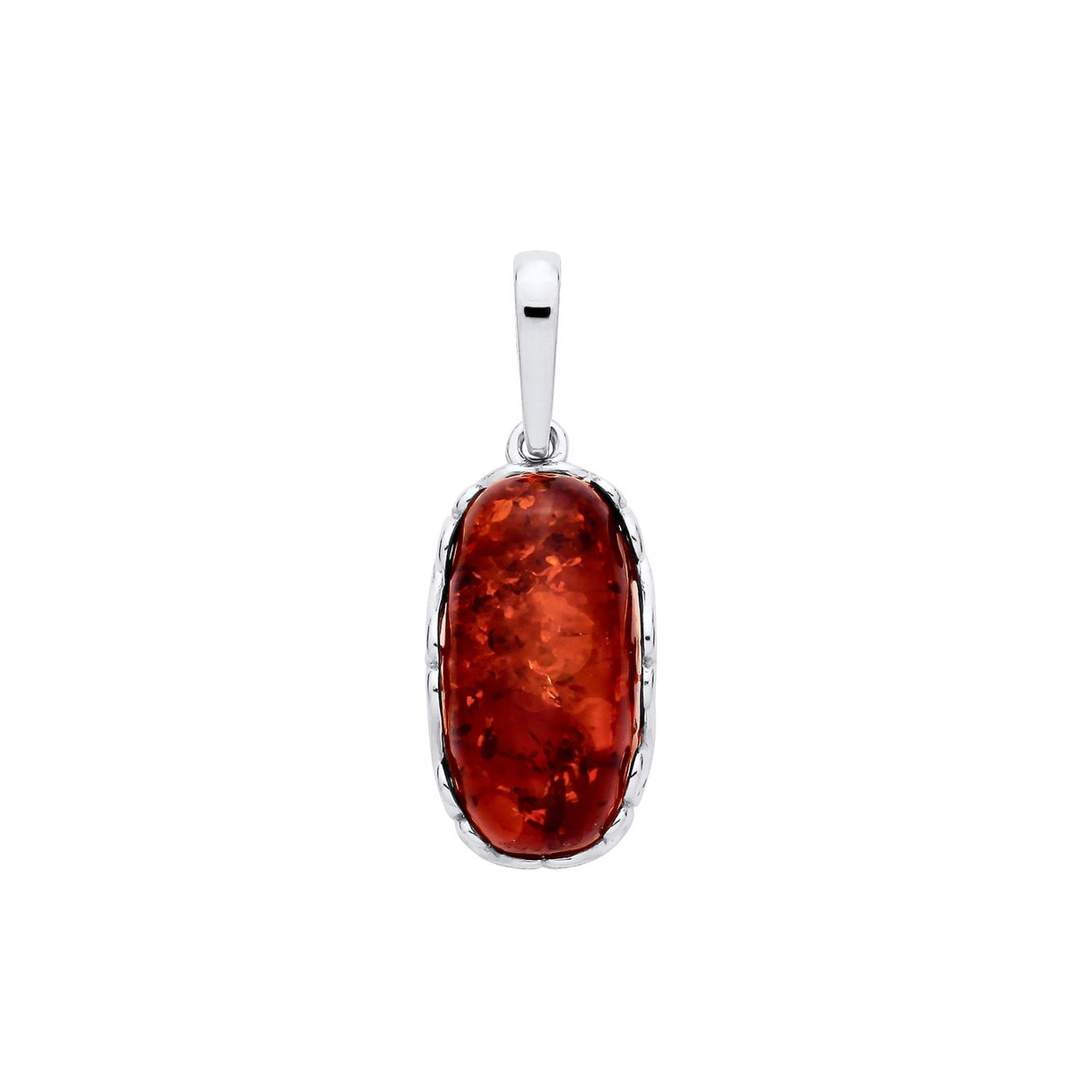 Sterling Silver Natural Baltic Amber Oblong Filigree Pendant