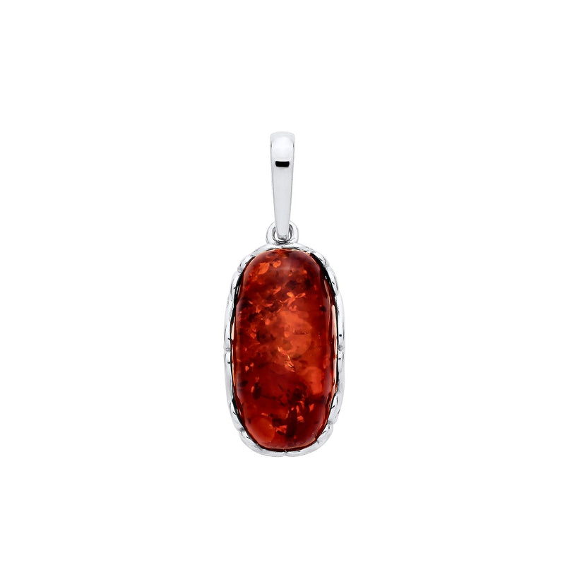 Sterling Silver Natural Baltic Amber Oblong Filigree Pendant