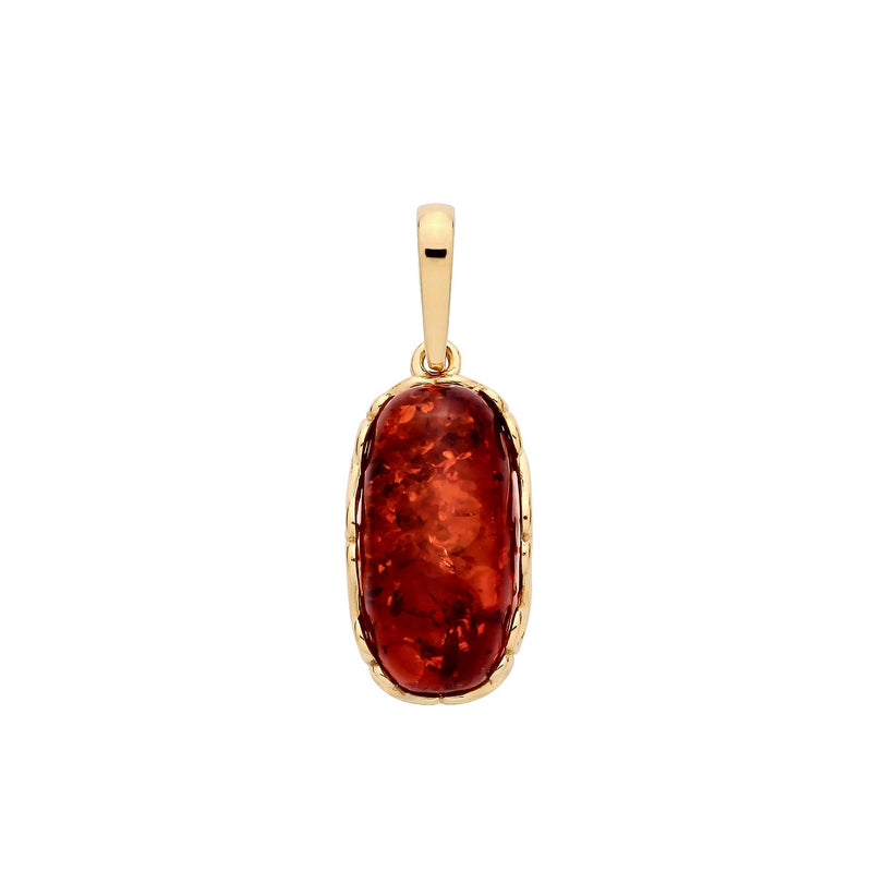 Gold Plated Sterling Silver Natural Baltic Amber Oblong Filigree Pendant
