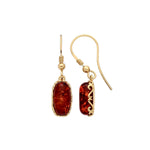 Gold Plated Sterling Silver Natural Baltic Amber Oblong Filigree Drop Earrings