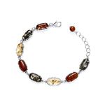 Sterling Silver Natural Baltic Amber Oblong Filigree Bracelet