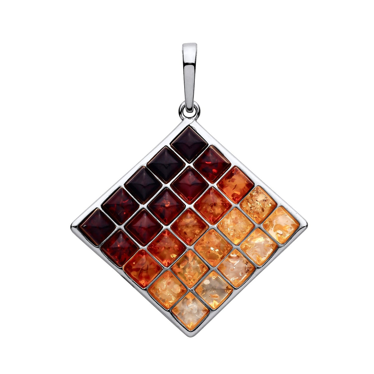 Sterling Silver Natural Baltic Amber Mosaic Diamond Pendant
