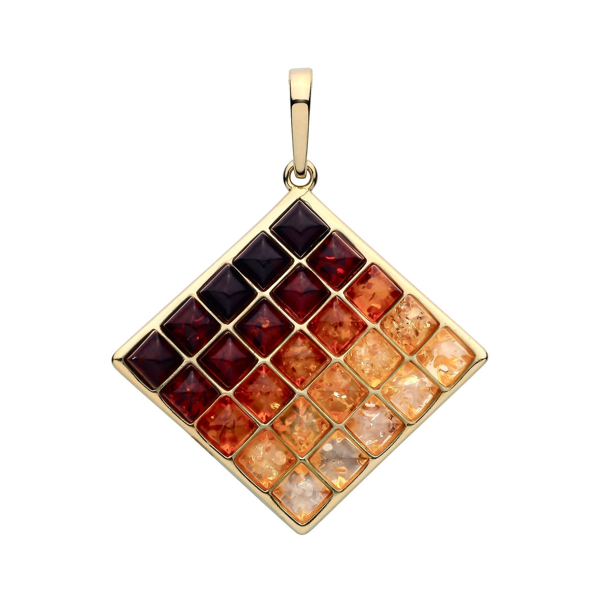 Gold Plated Sterling Silver Natural Baltic Amber Mosaic Diamond Pendant