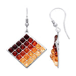 Sterling Silver Natural Baltic Amber Mosaic Diamond Drop Earrings