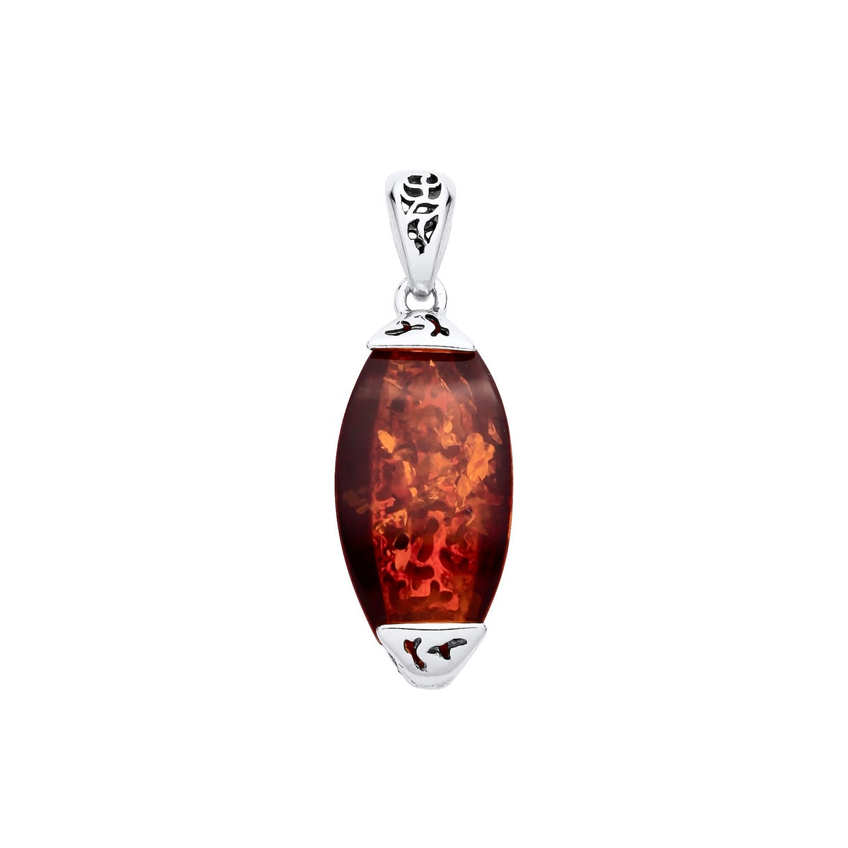 Sterling Silver Natural Baltic Amber Elongated Oval Pendant