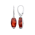 Sterling Silver Natural Baltic Amber Elongated Oval Drop Earrings