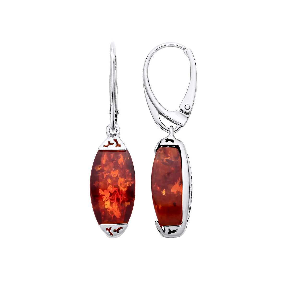 Sterling Silver Natural Baltic Amber Elongated Oval Drop Earrings